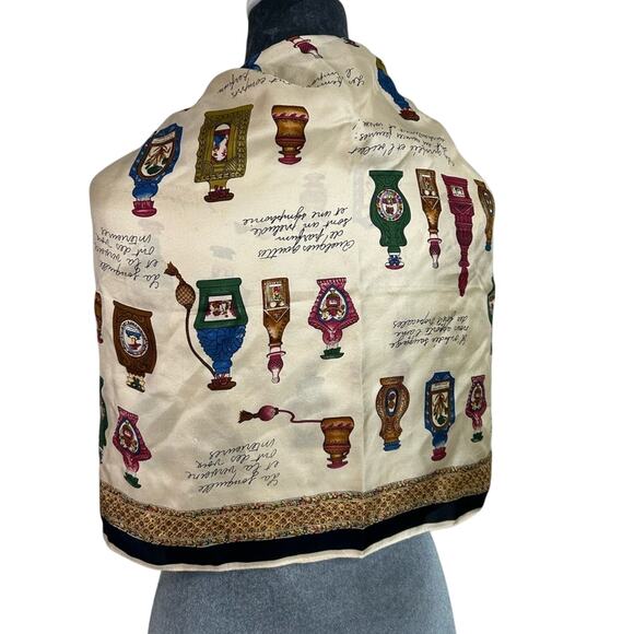 ECHO- Silky Square - XL scarf Shawl- perfume bottles- elegant- cream blue - Picture 2 of 9